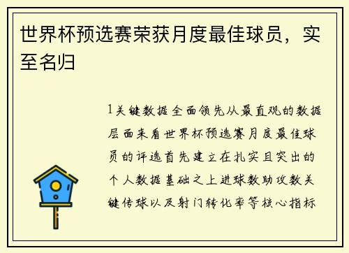 世界杯预选赛荣获月度最佳球员，实至名归